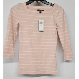 Polo Ralph Lauren Cotton Blend Pink Striped Square Neck Tunic Top Size XS